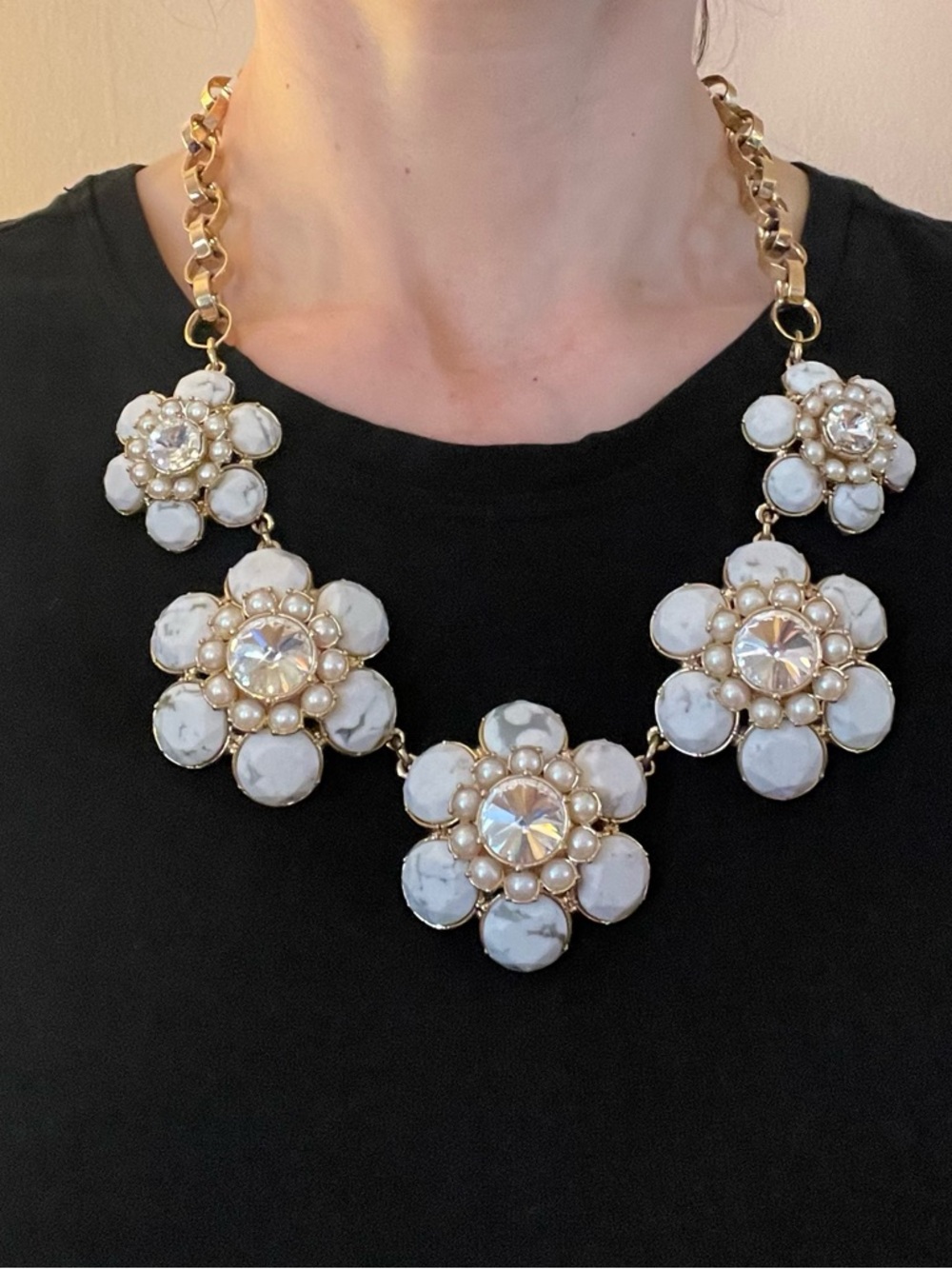 Ann Taylor Gold-Tone White Floral Statement Necklace